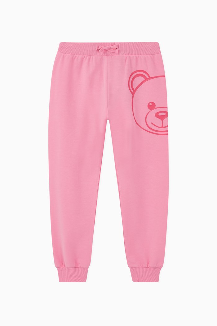 

Half Bear Face Print Sweatpants, Pink
