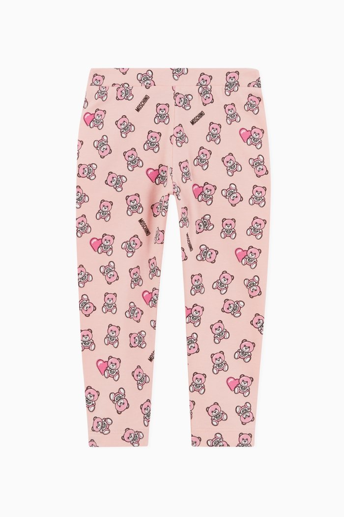 

Teddy Bear Heart Print Leggings, Pink