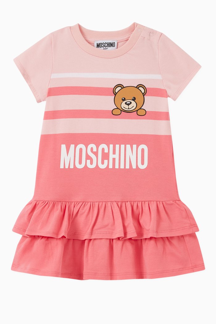

Logo Teddy Bear Dress in Cotton Jersey, Pink