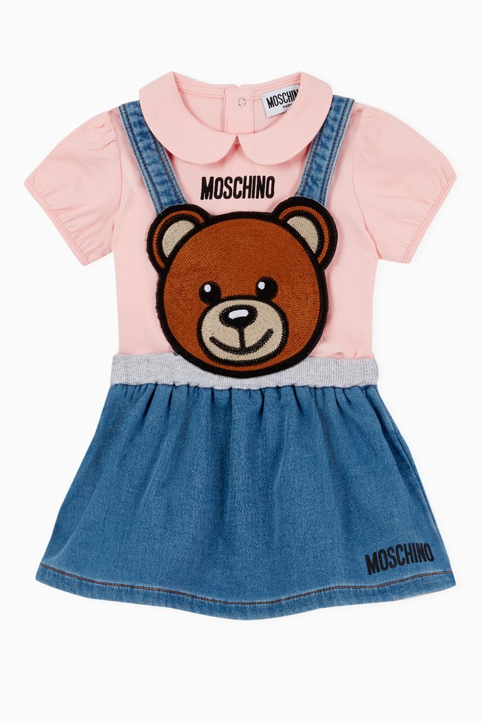 

Teddy Bear T-shirt & Denim Skirt Set in Cotton Blend, Pink
