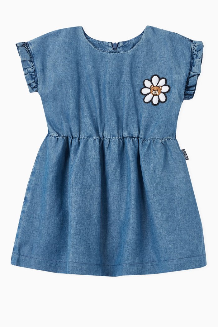 

Daisy Teddy Bear Dress in Denim, Blue