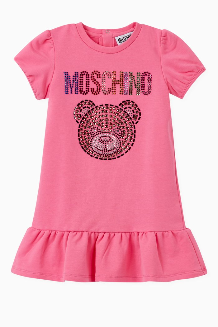 Rhinestone Teddy Bear Dress in Cotton Jersey, Pink