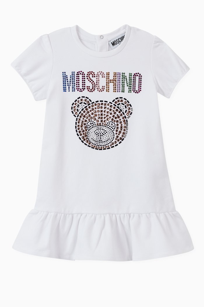 

Rhinestone Teddy Bear Dress in Cotton Jersey, White