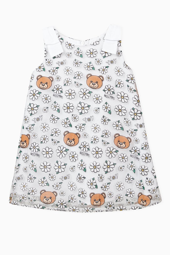 

Daisy Teddy Bear Dress in Cotton Blend, White