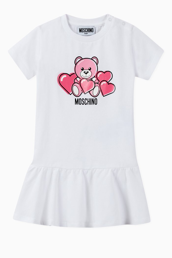 

Teddy Bear Heart Jersey Dress, White