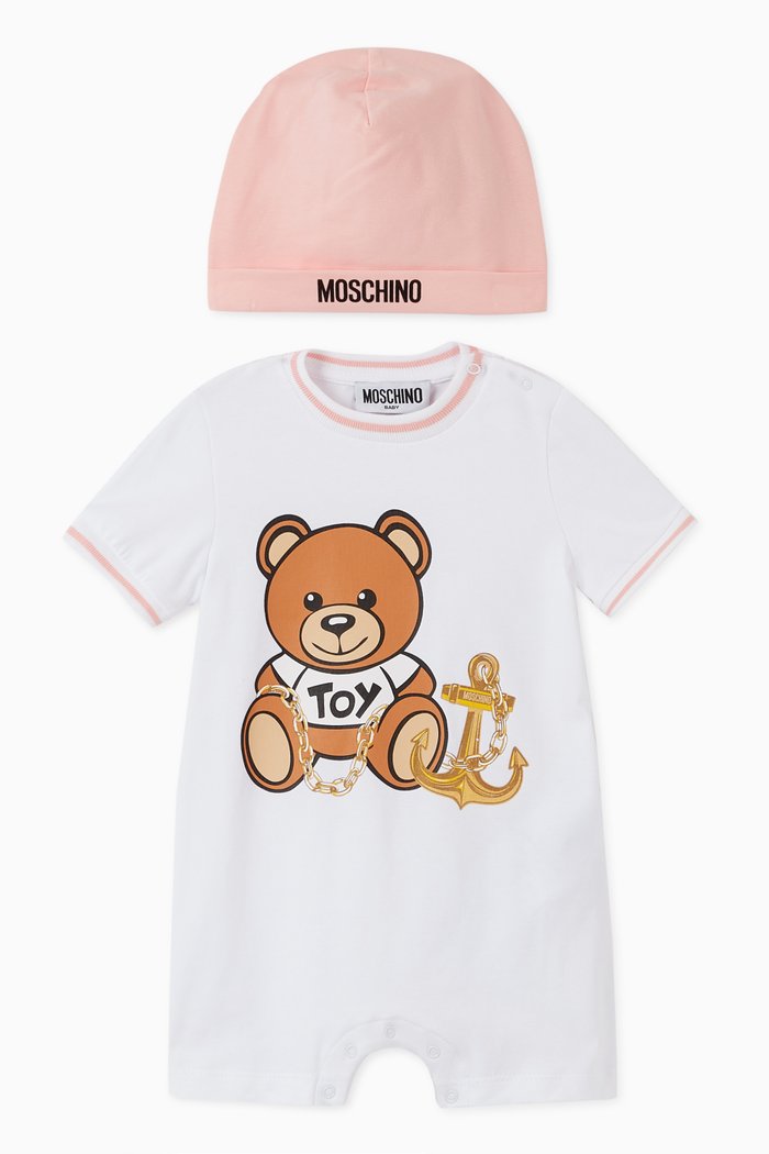 

Teddy Bear Romper & Hat Set, White