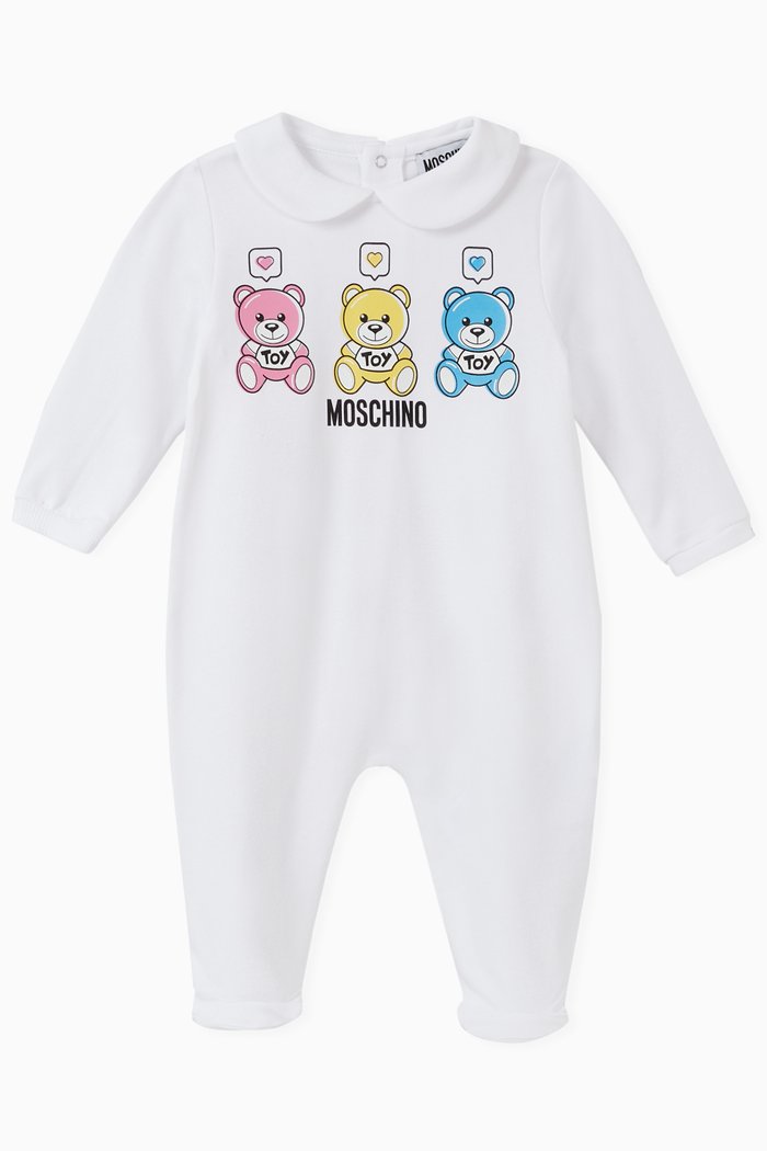 

Teddy Bear Cotton Jersey Romper, White
