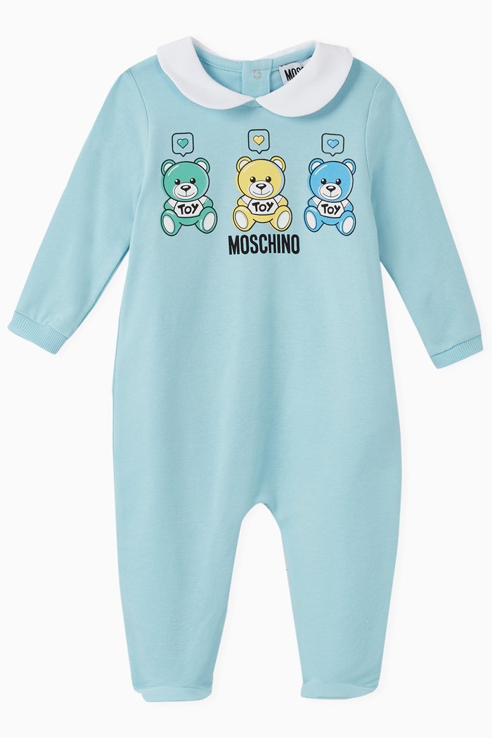 

Teddy Bear Cotton Jersey Romper, Blue