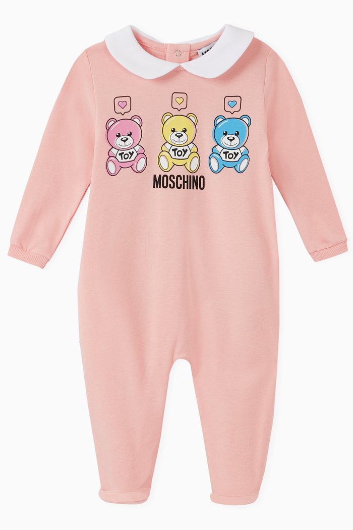 

Teddy Bear Cotton Jersey Romper, Pink