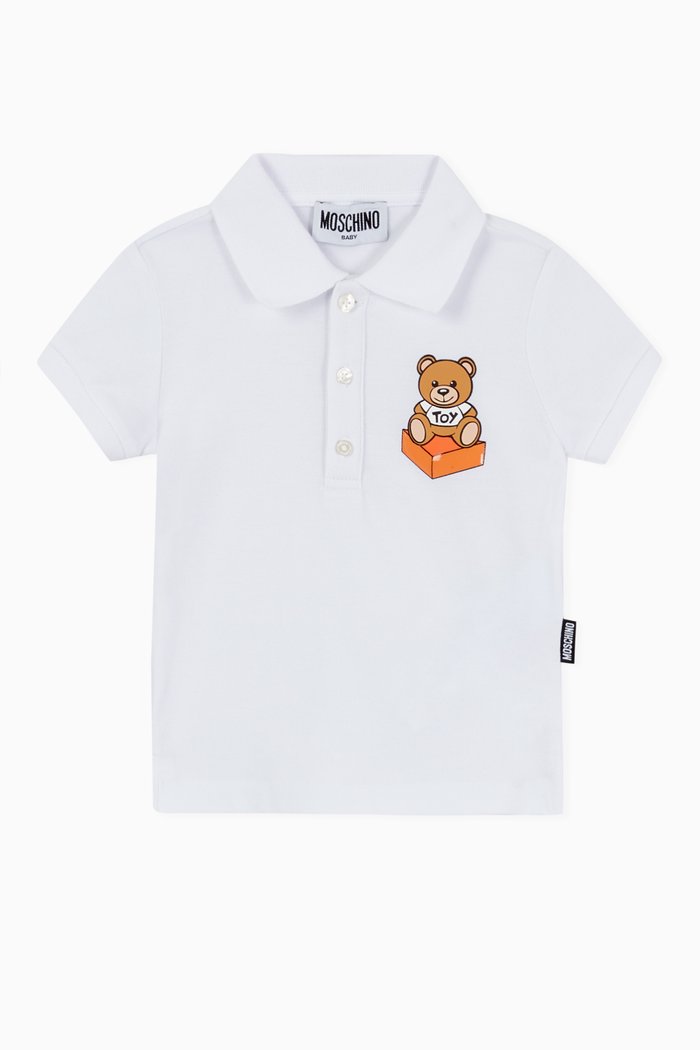

Teddy Bear Polo Shirt in Cotton Pique, White