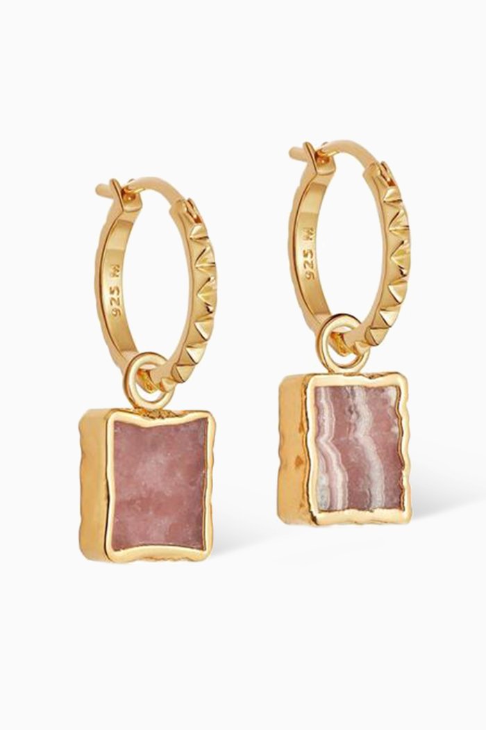 

Mini Pyramid Charm Hoop Earrings in 18ct Gold Vermeil on Sterling Silver, Pink