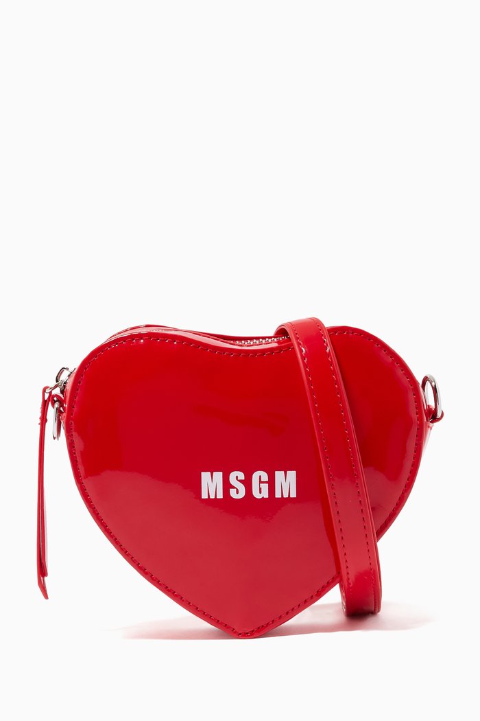 

Heart Crossbody Bag in Patent Faux Leather, Red