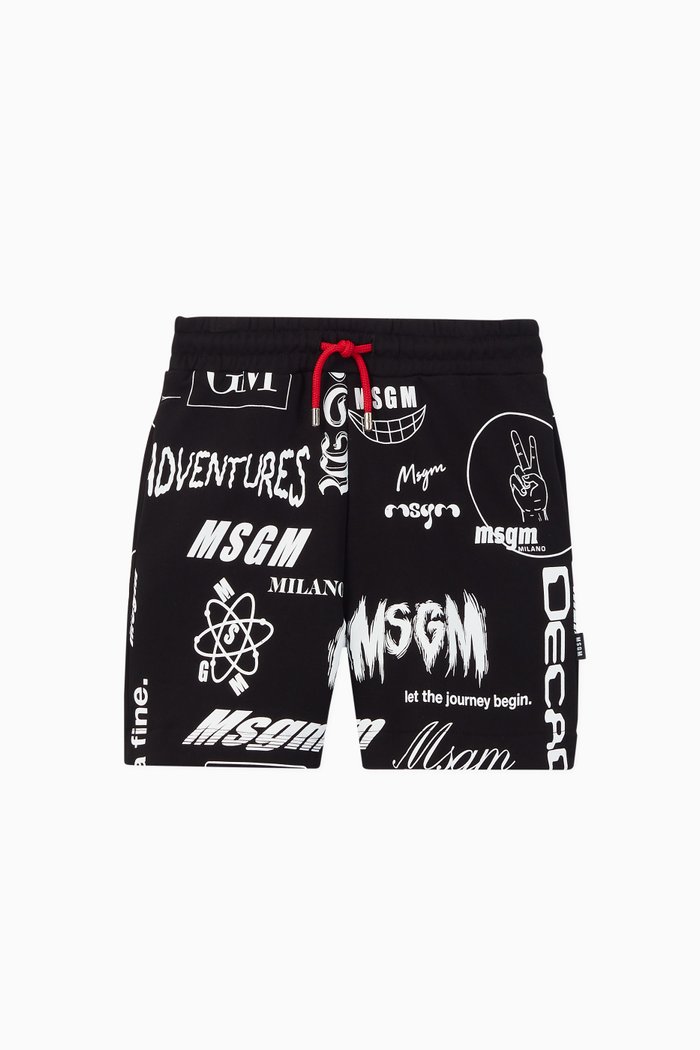 

Graphic Print Cotton Shorts, Black