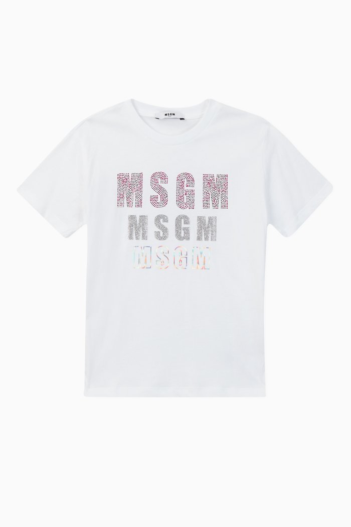 

Triple Logo Print Cotton T-Shirt, White
