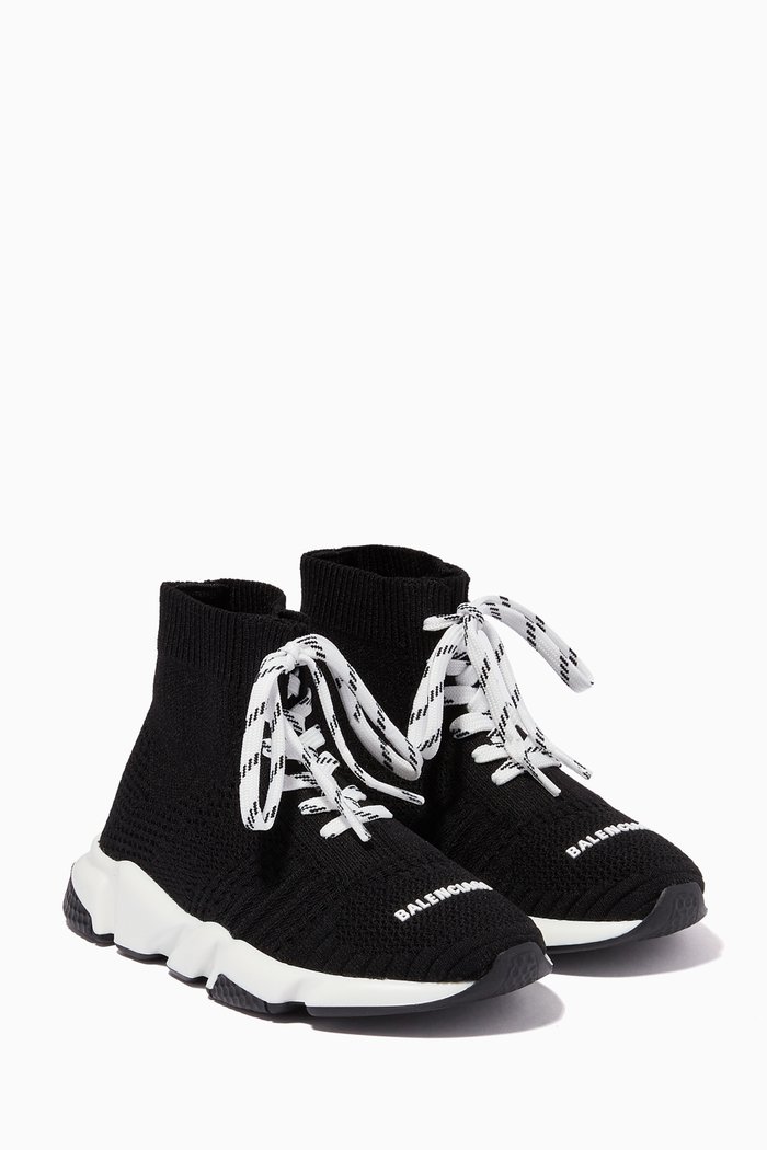 Speed Lace-up Sneakers in Technical Knit, Black