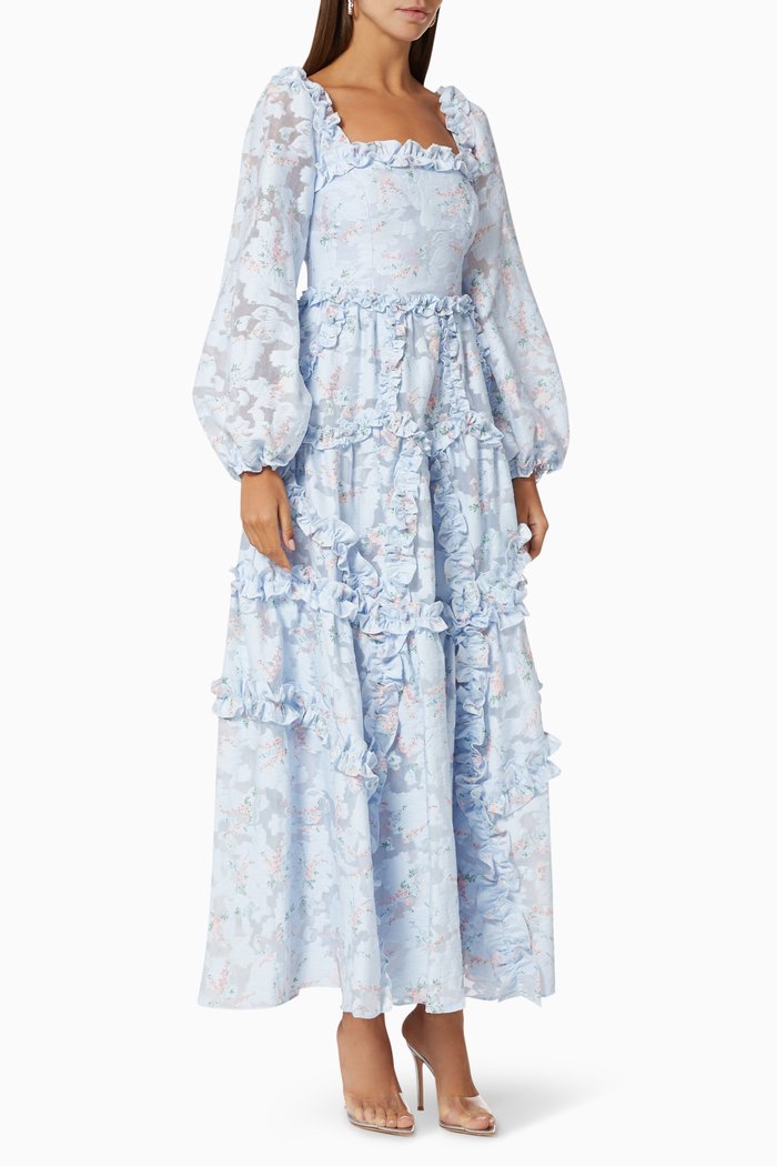 

Summer Blossom Ankle Gown in Floral Jacquard, Blue