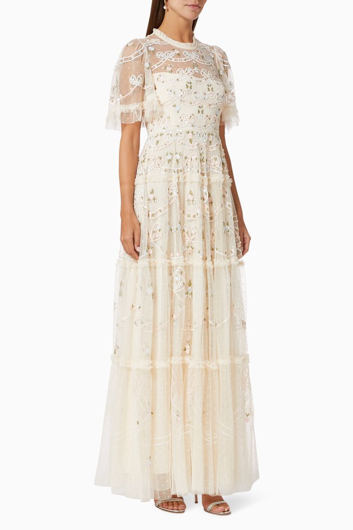 

Ditsy Ribbon Gown in Kisses Tulle, Neutral