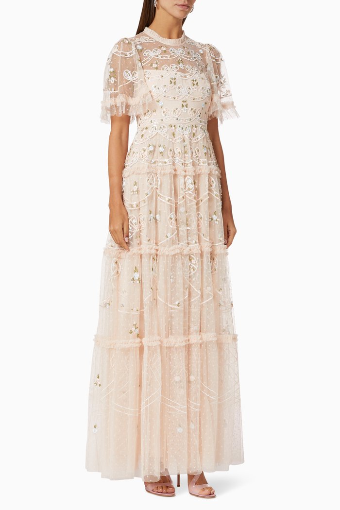 Ditsy Ribbon Gown in Kisses Tulle, Pink