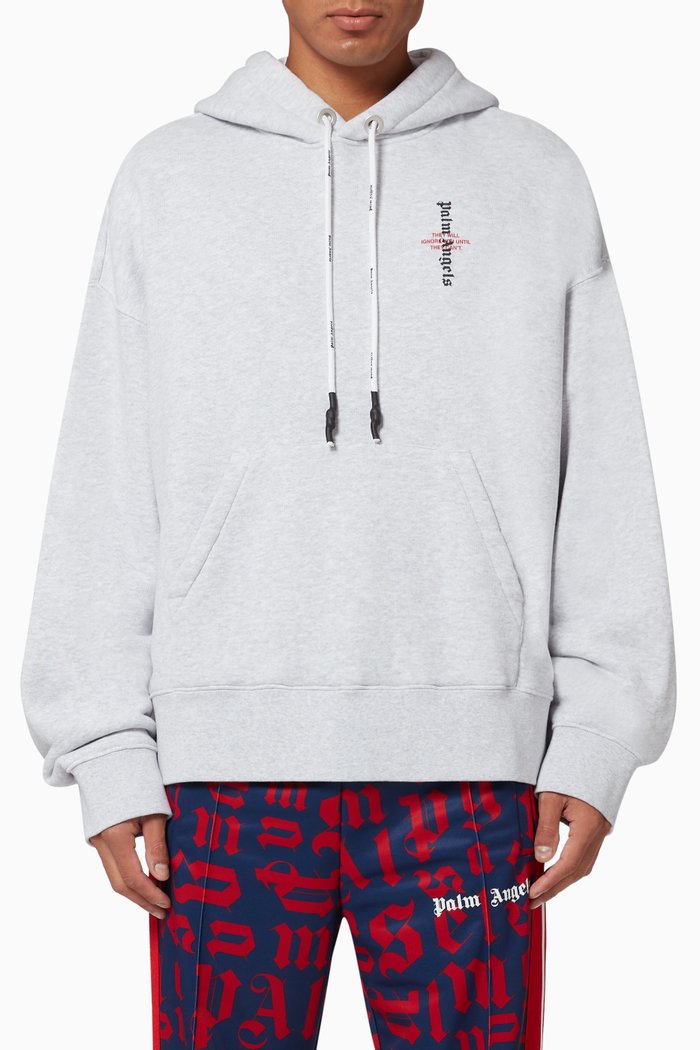 

Chest Logo Oversized Cotton Hoodie, Grey