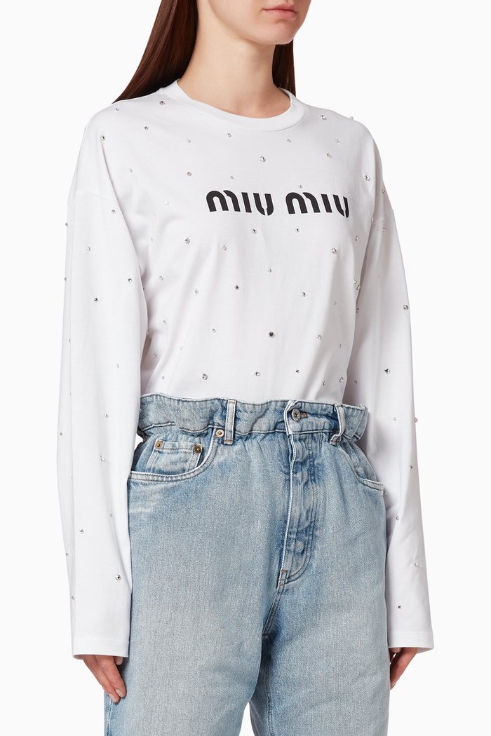 

Embellished Cotton Jersey T-shirt, White