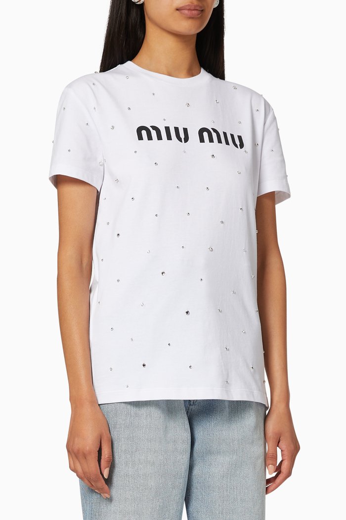 

Logo Embellished Cotton T-Shirt, White