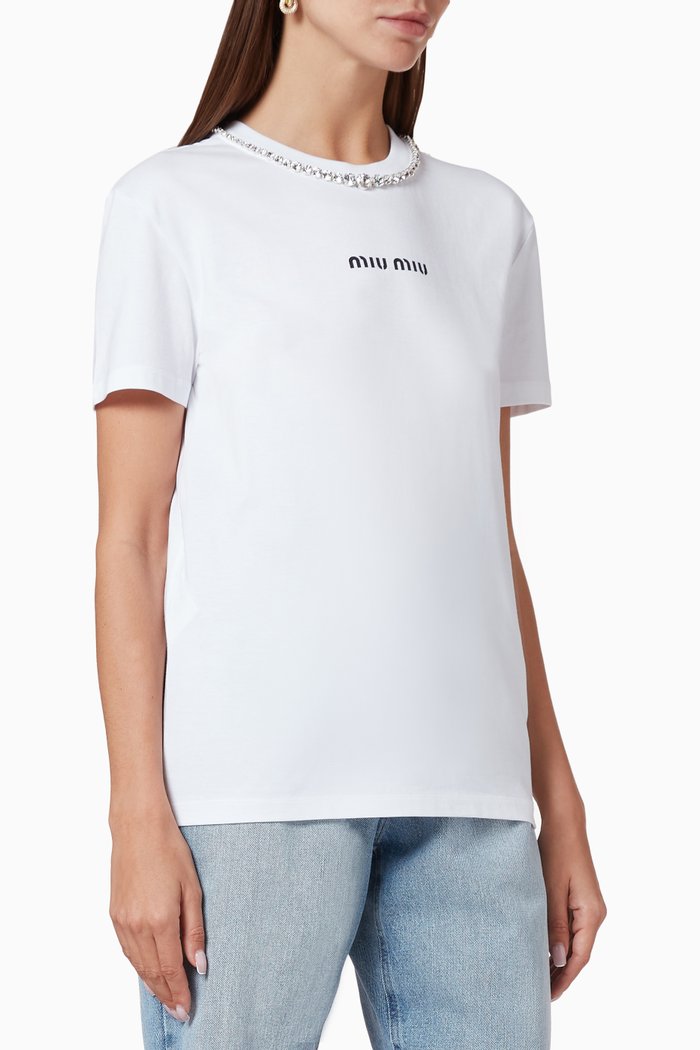 

Logo Embellished Cotton T-Shirt, White