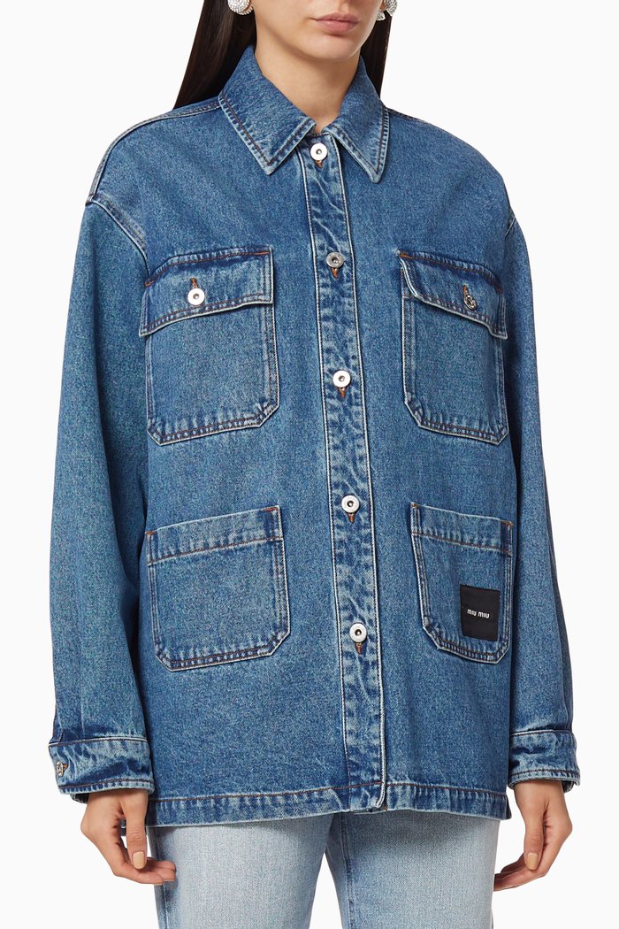 

Denim Oversized Blouson Jacket, Blue