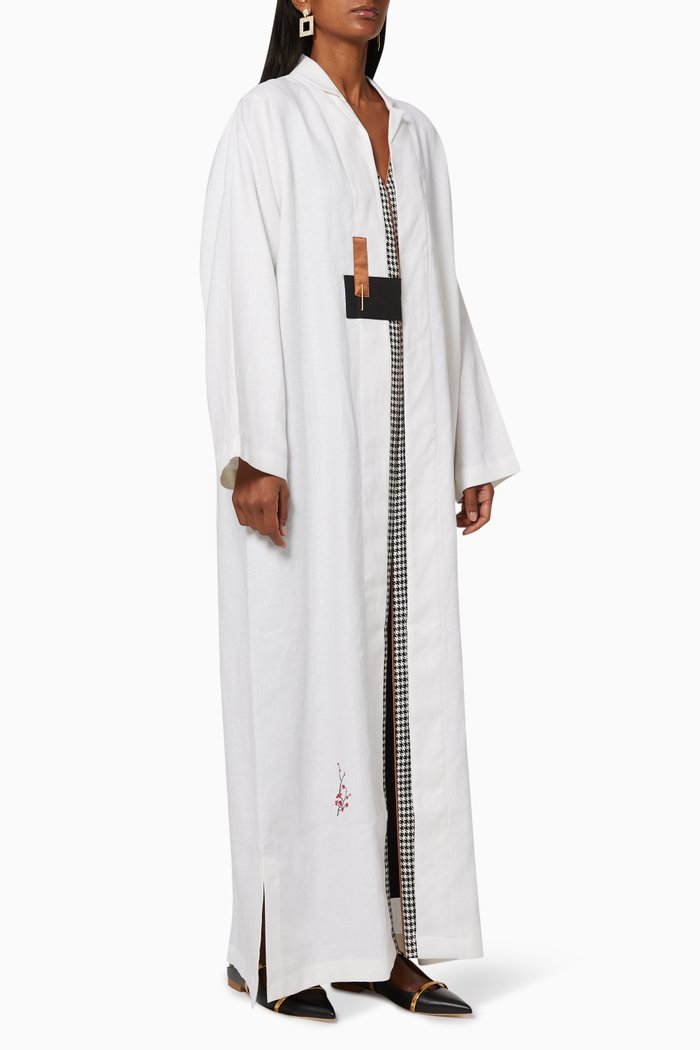 

Contrasting Panel Linen Abaya, White