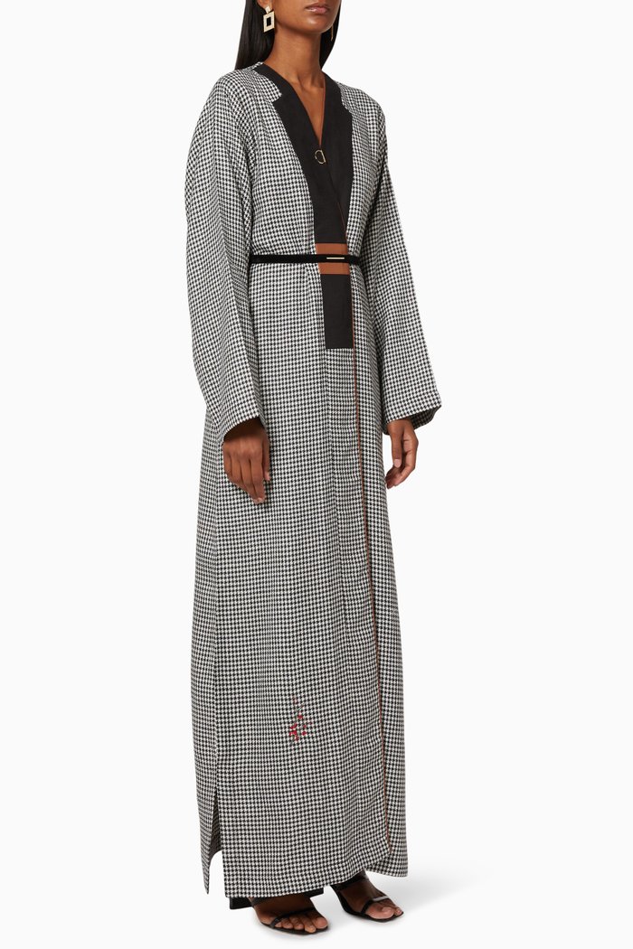 

Checkered Belted Abaya, Black