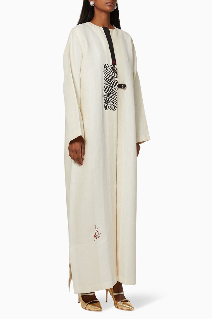 

Zebra Print Panel Abaya, White