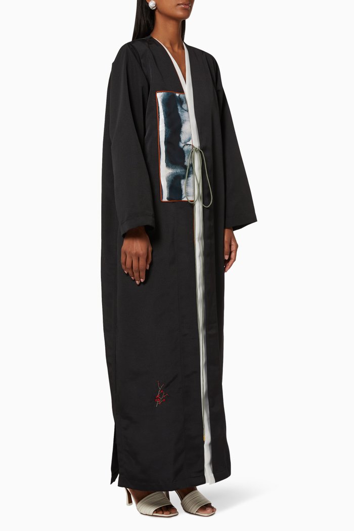 

Printed Panel Abaya, Black