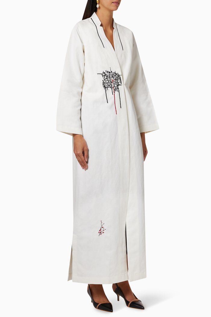 

Embroidered Cotton Abaya, White