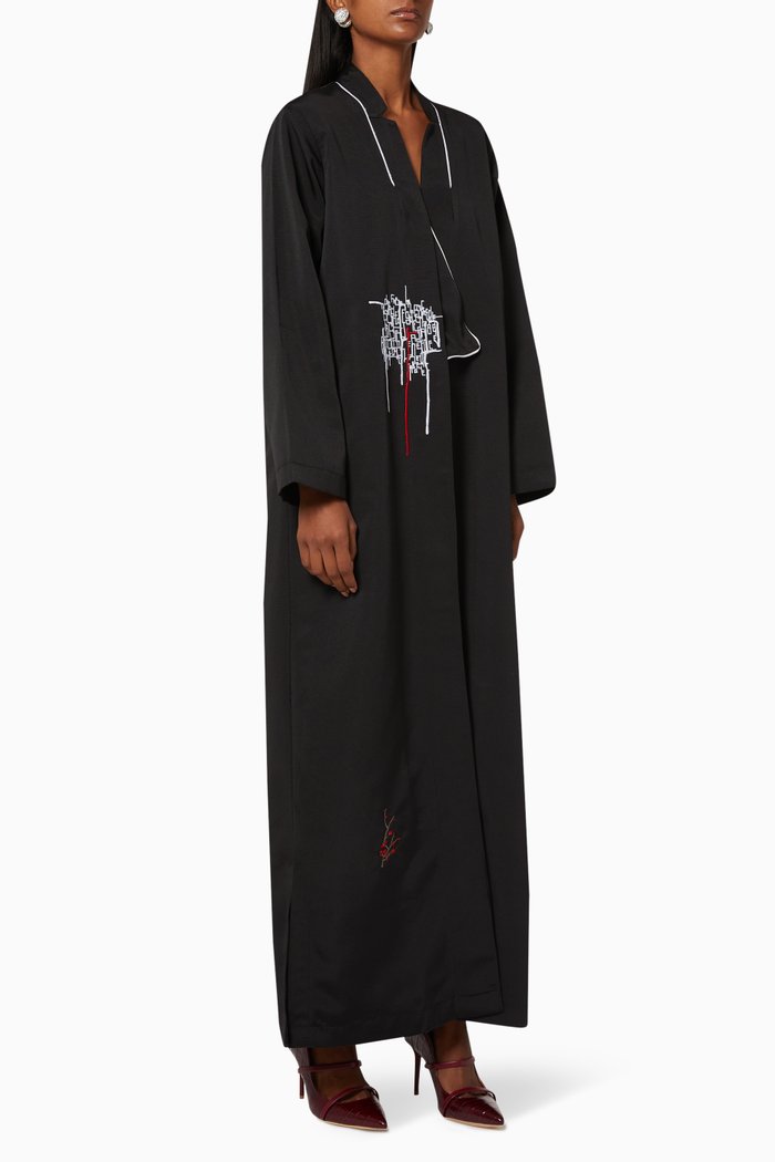 

Embroidered Cotton Abaya, Black