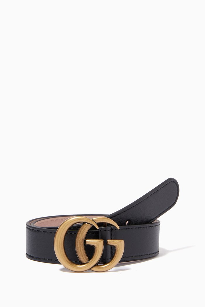 

GG Buckle Belt in Leather, Black