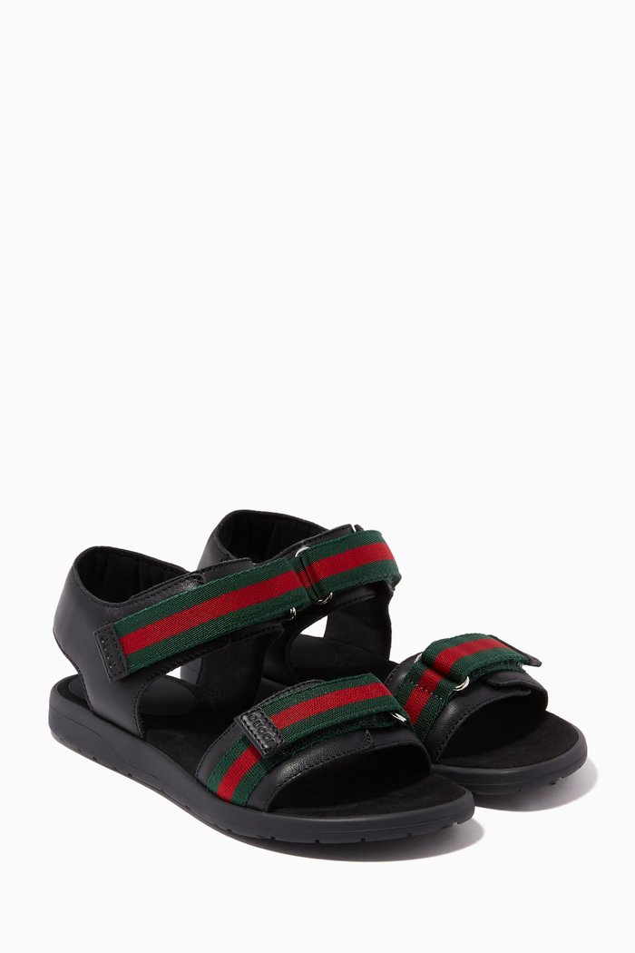 Web Sandals in Leather, Black
