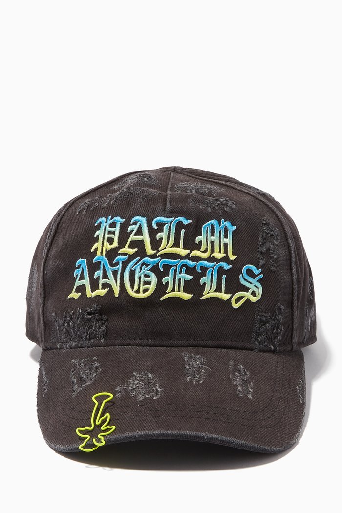 

Gothic Logo Distressed Baseball Cap in Cotton, Black