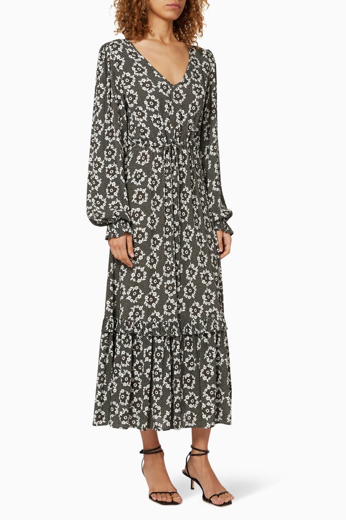 

Isla Floral Spot Viscose Crêpe Dress, Brown
