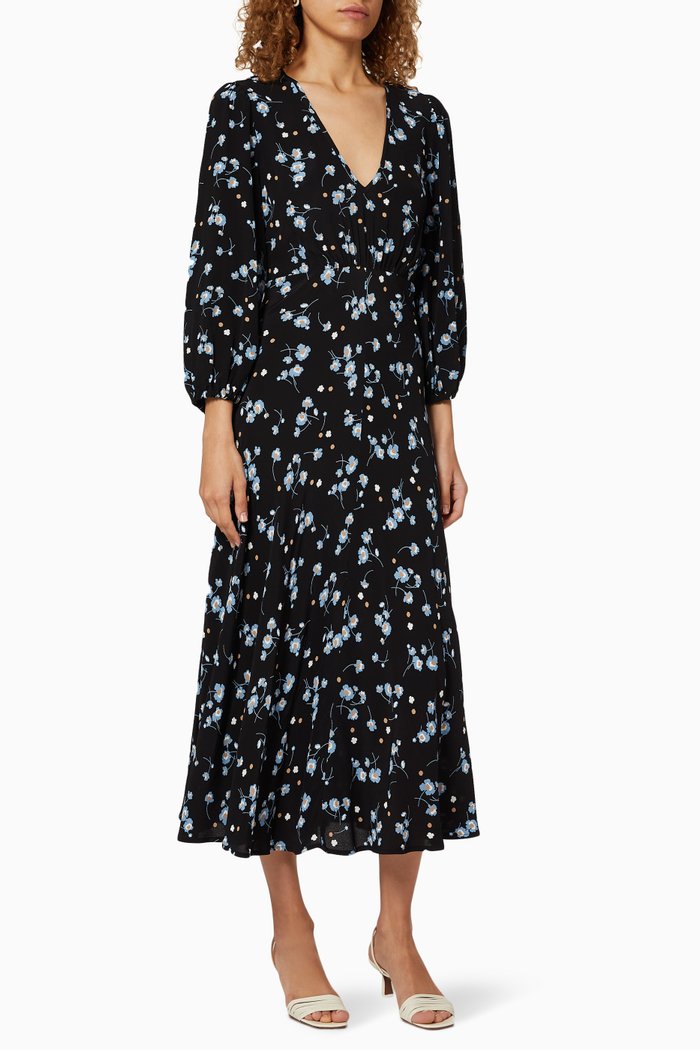 

Evie Scatter Floral Viscose Crêpe Dress, Black
