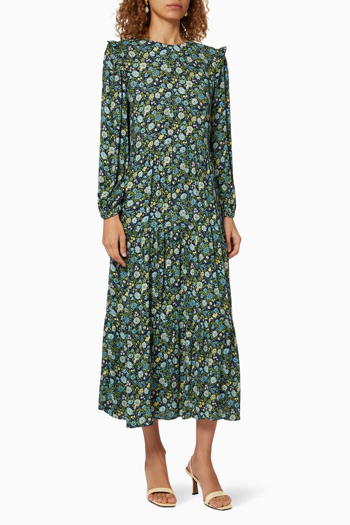 Ada Folky Floral Viscose Crêpe Dress, Blue