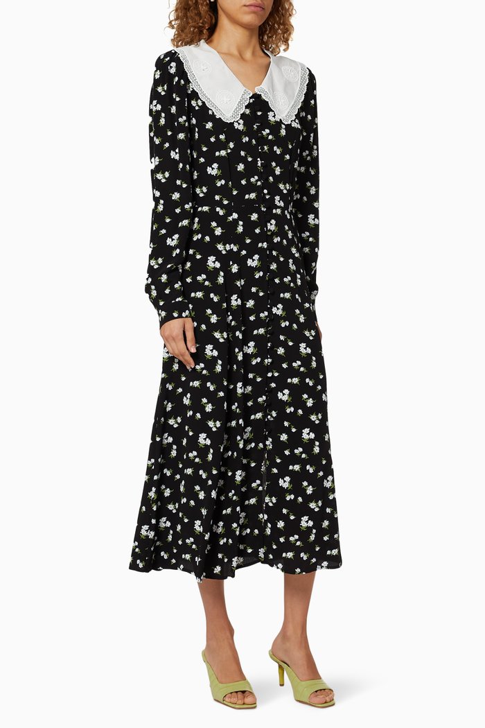 

Aiyanna Mono Floral Viscose Crêpe Dress, Black