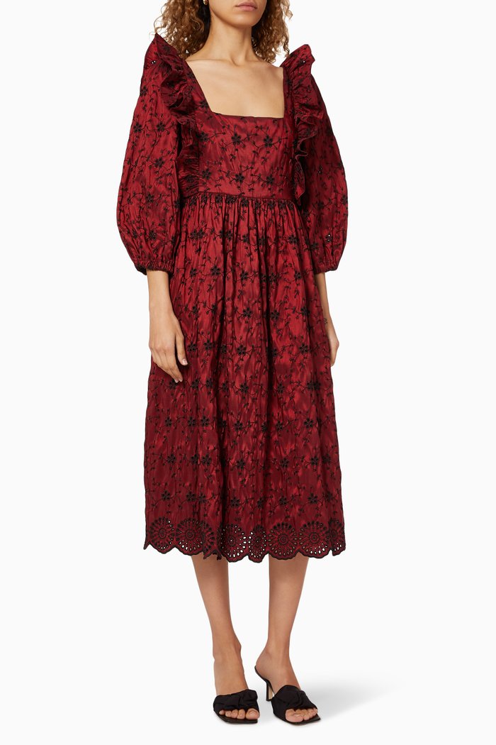 

Ryleigh Floral Taffeta Dress, Red