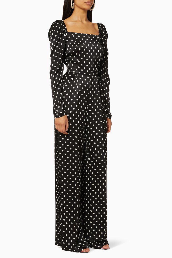 

Annie Polka Dot Viscose Satin Jumpsuit, Black