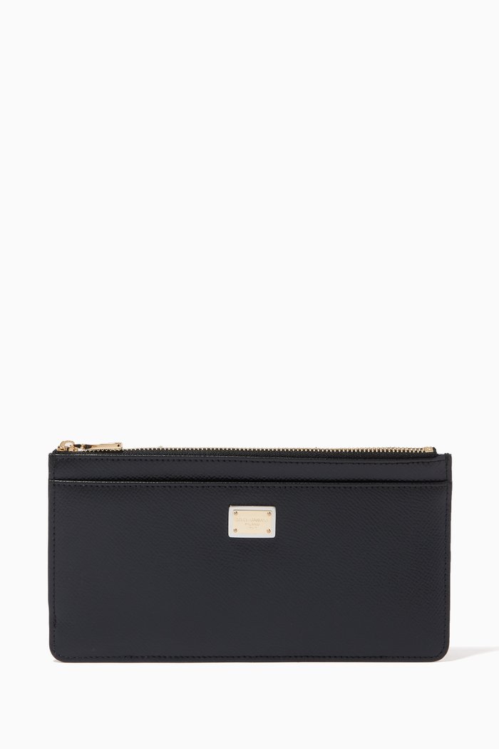 

Large Card Case with DG Plate in Dauphine Leather, Black