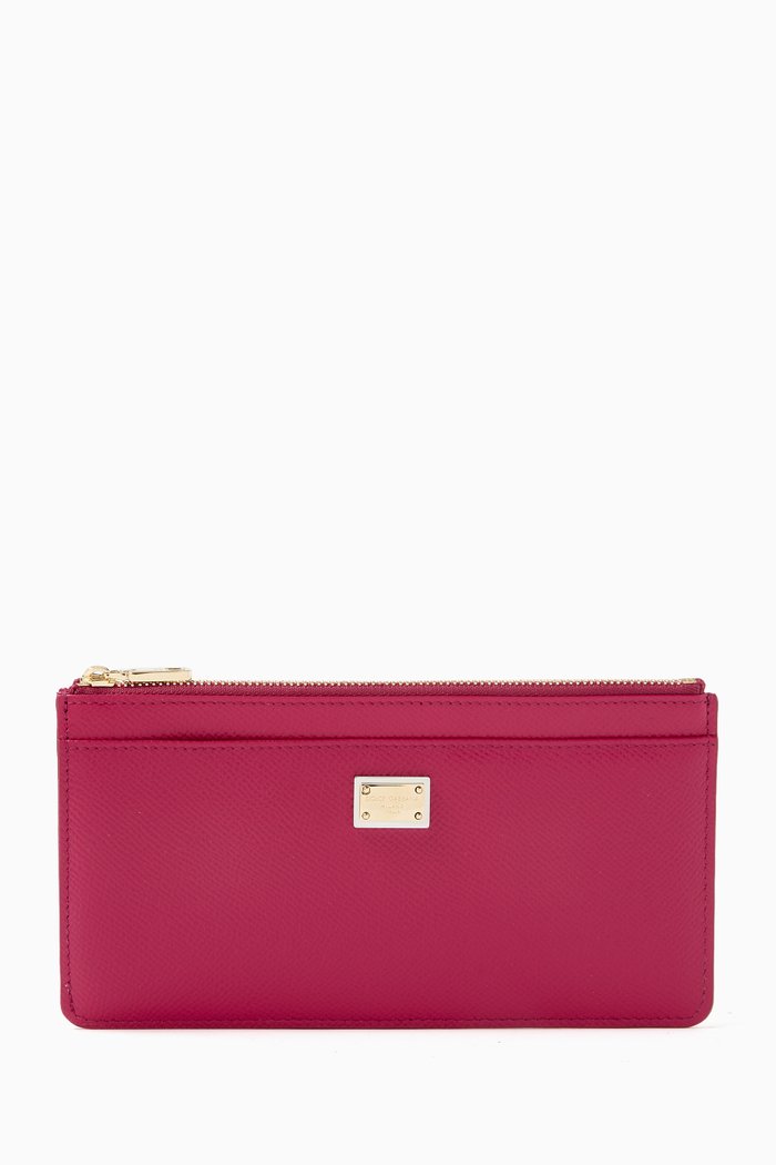 

Large Zip Card Case in Dauphine Leather, Pink