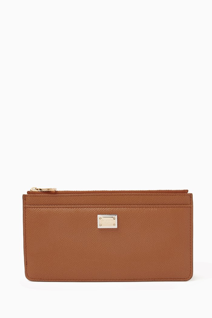 

Large Zip Card Case in Dauphine Leather, Brown