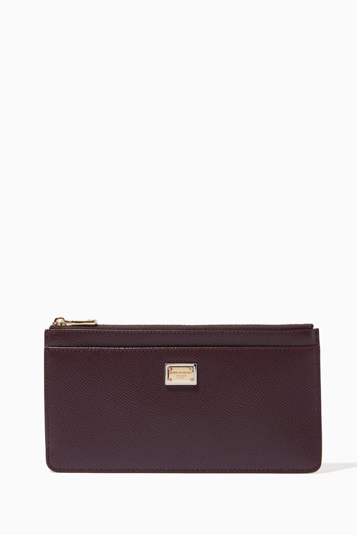 

Large Card Case with DG Plate in Dauphine Leather, Red