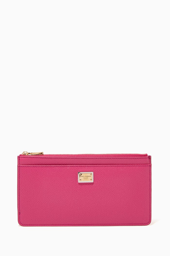 

Large Card Case with DG Plate in Dauphine Leather, Pink