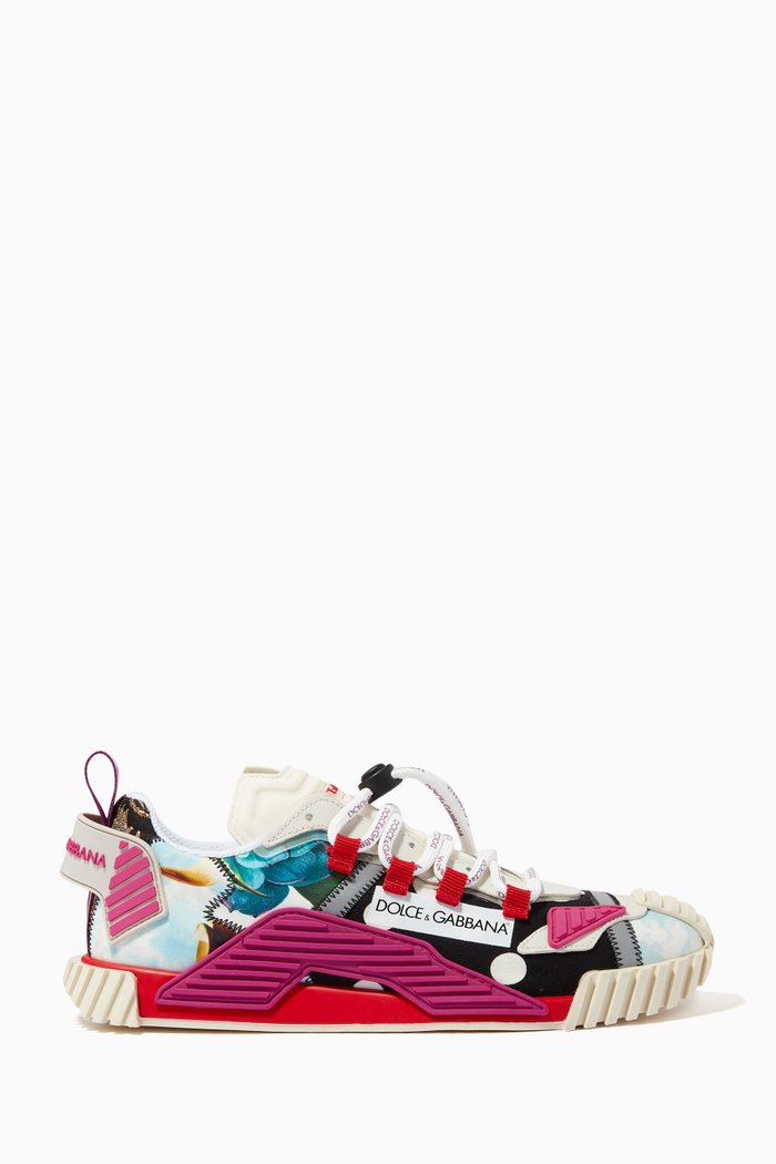 

NS1 Sneakers in Patchwork Fabric & Calfskin, Pink