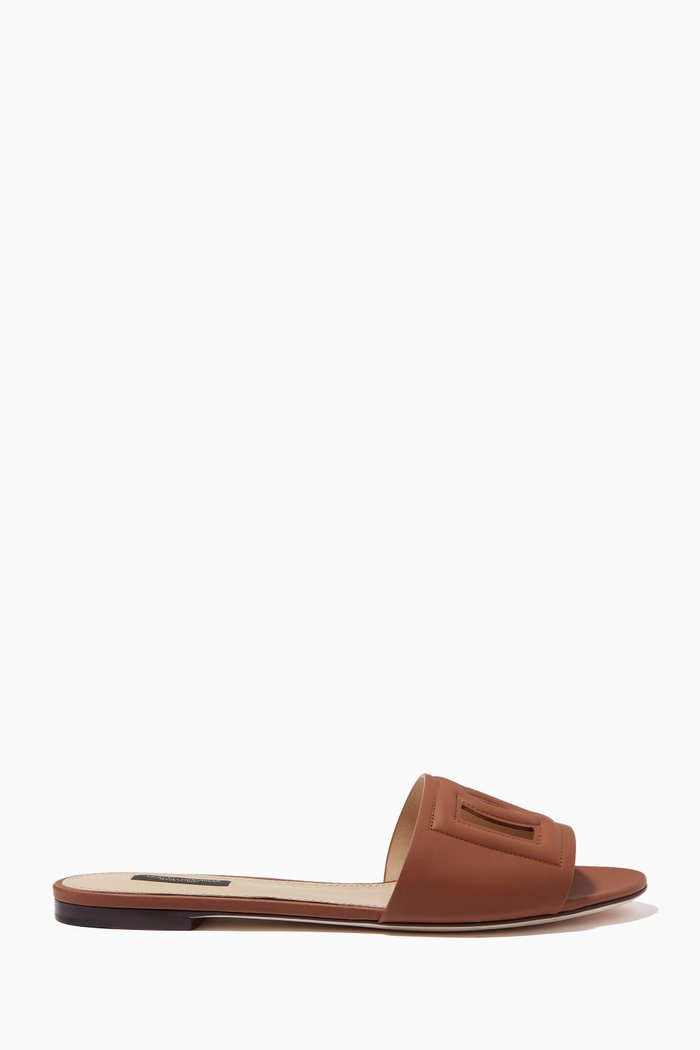 

Bianca Sliders with DG Millenials Logo in Leather, Brown