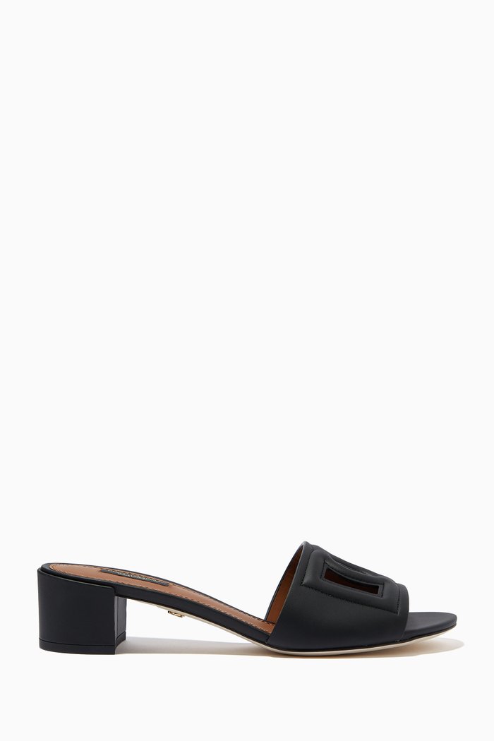 

Bianca 40 Sliders with DG Millenials Logo in Leather, Black